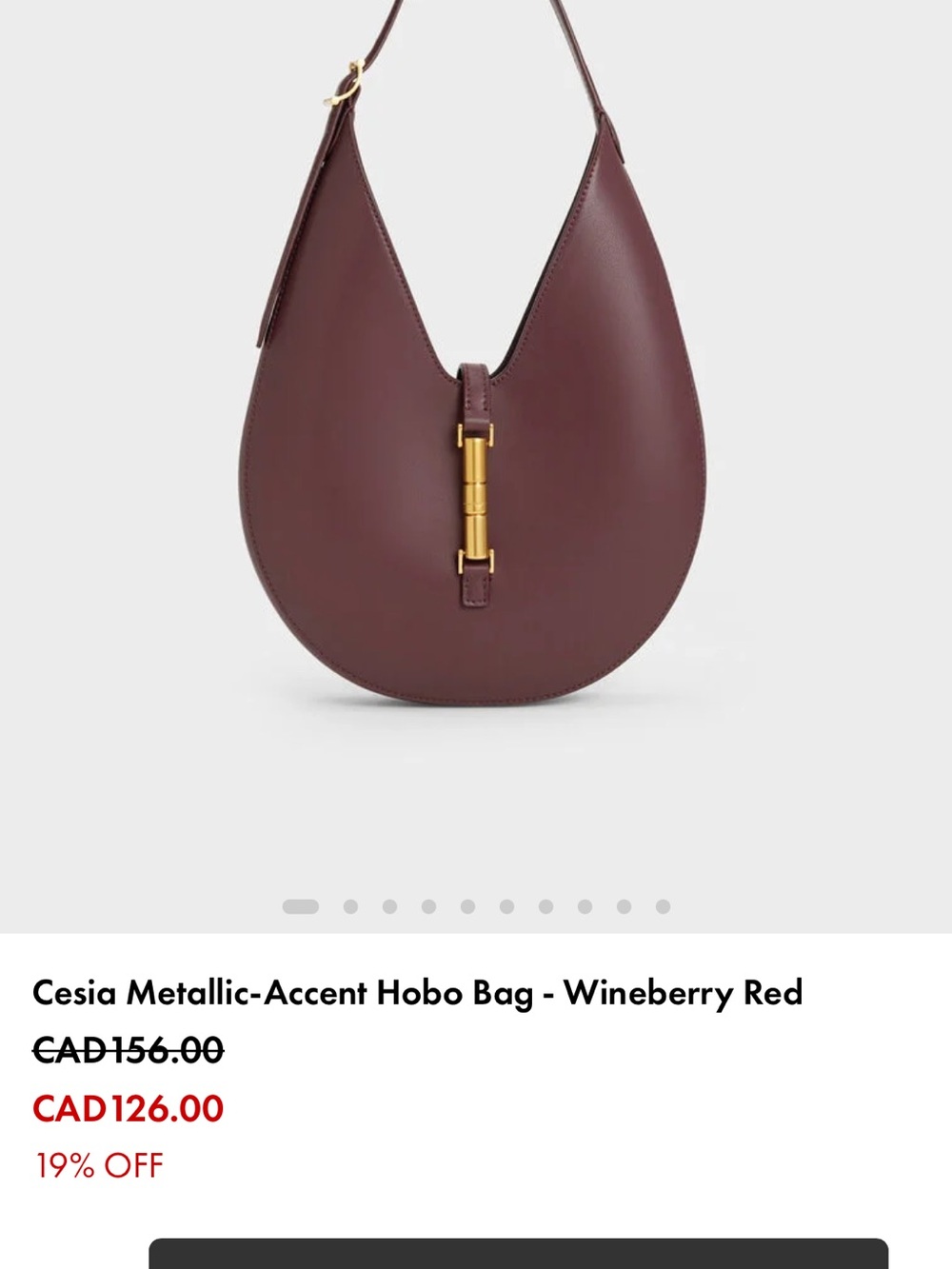 Charles & Keith Wineberry Hobo Bag with Gold Hardware